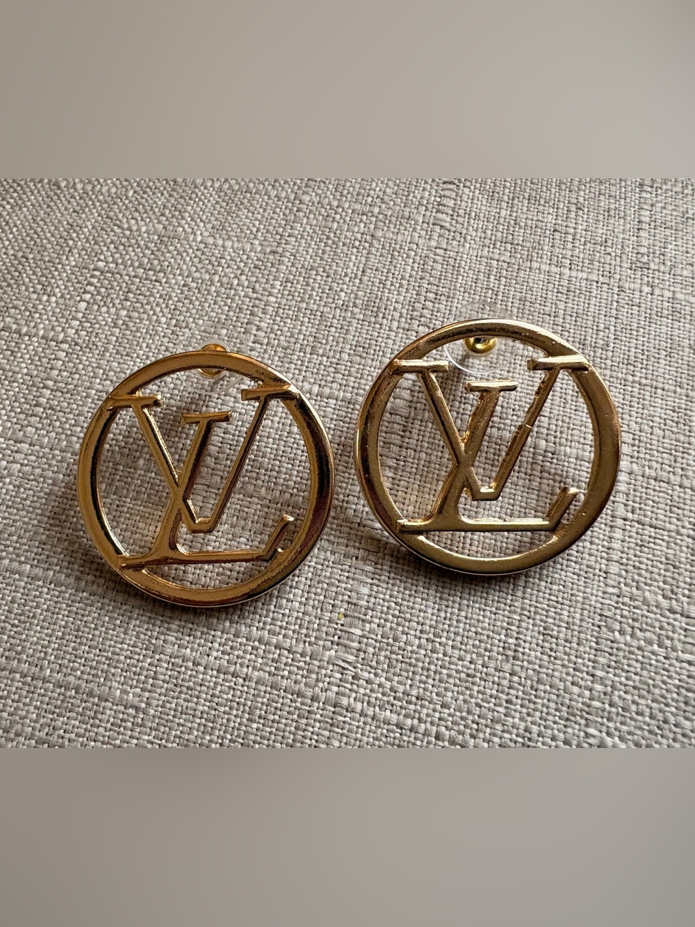 Louis Vuitton Gold Openwork LV Circle Stud Earrings